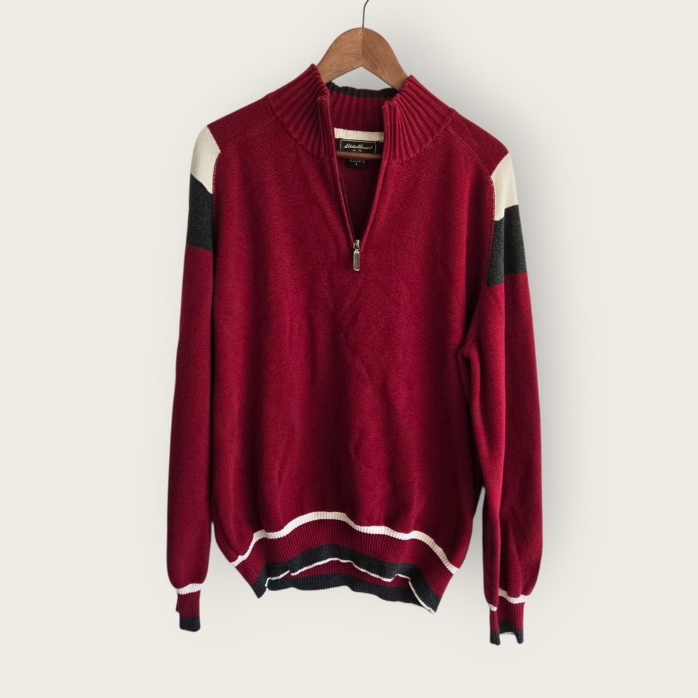 Eddie Bauer Mens 1/4 Zip Sweater Size Large 100%cotton Vintage